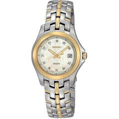 Seiko SXDC12 Women's Dress Two Tone Stainless Steel Bracelet Mother of Pearl Dial Diamond Watch