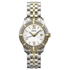 Seiko SXDE50 Women's Dress Silver Dial Two Tone Stainless Steel Quartz Crystal Watch