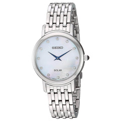 Seiko Women's Diamond Watch - Solar White MOP Dial Stainless Steel Bracelet | SUP397