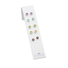 Set of 5 Round 6mm Gemstone Prong Set Studs; Amy; BT; Garnet; Peridot; and Citrine Earrings