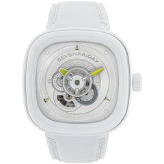 SevenFriday Men's Automatic Watch - Caipi Power Reserve White Leather Strap | P1C-04