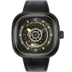 SevenFriday Men's Automatic Watch - P Series Power Reserve Black Dial Strap | P2B-02