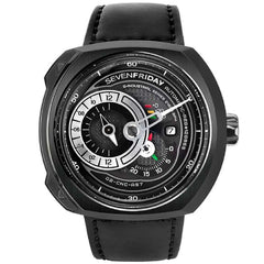 SevenFriday Men's Automatic Watch - Q Series Power Reserve Black Leather Strap | Q3-05