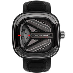 SevenFriday Men's Automatic Watch - Spaceship Grey Dial Black Silicone Strap | M3-01