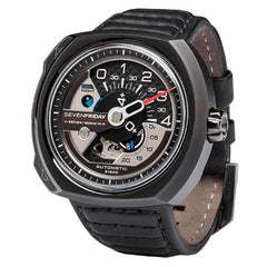 SevenFriday Men's Automatic Watch - V-Series Black Semi-Matte Leather Strap | V3-01