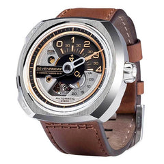 SevenFriday Men's Automatic Watch - V-Series Brown Semi-Matte Leather Strap | V2-01