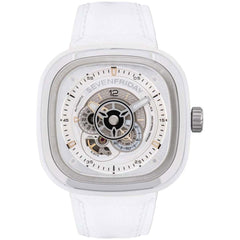 SevenFriday Men's Watch - P-Series Silver Dial White Strap Power Reserve | P1C-01