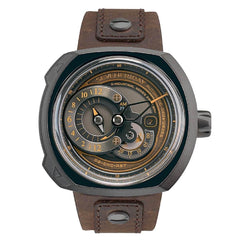 SevenFriday Men's Watch - Q Series Choo Choo Black Case Dark Brown Strap | Q2-03