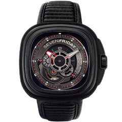 SevenFriday Men's Watch - Racer Automatic Black and Grey Dial Leather Strap | P3B-01