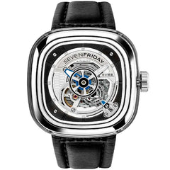 SevenFriday Men's Watch - S Series Power Reserve Black Leather Strap SS Case | S1-01