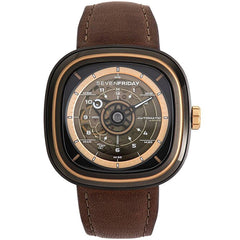 SevenFriday Men's Watch - T Series Power Reserve Brown and Black Dial Strap | T2-03