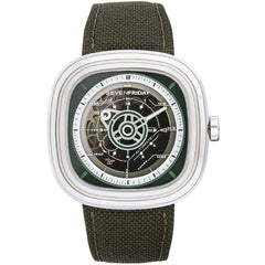 SevenFriday Men's Watch - T Series Power Reserve Green and Silver Dial Strap | T2-01