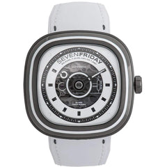 SevenFriday Men's Watch - T-Series White-T Power Reserve White Leather Strap | T1-05