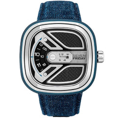 SevenFriday Men's Watch - Urban Explorer Black and Silver Dial Denim Strap | M1B-01