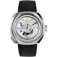 SevenFriday Men's Watch - V-Series Silver Dial Power Reserve Leather Strap | V1-01