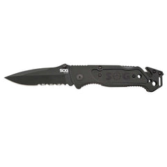 SOG Folding Knife - Escape Black Partially Serrated Clip Point Steel Blade | FF25-CP