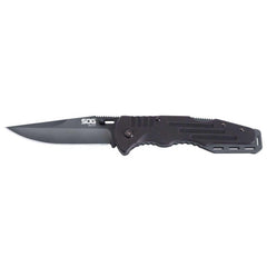 SOG Folding Knife - Salute Black Clip Point Straight Edge Steel Blade | FF11-CP