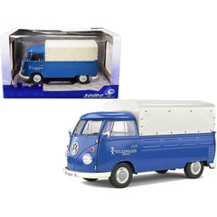 Solido 1/18 Model Pickup Truck - Volkswagen T1 Blue with Canopy Real Rubber Tires