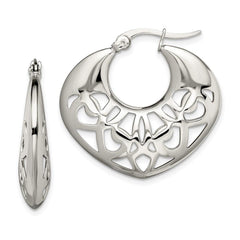 Stainless Steel 30mm Fancy Cutout Hoop Earrings