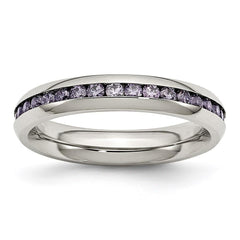 Stainless Steel 4mm February Purple CZ Ring