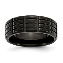 Stainless Steel 8mm Black IP-plated Grooved & Brushed Band