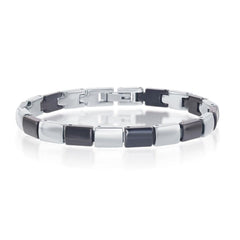 Stainless Steel and Black Ceramic Alternating Links Bracelet, 7