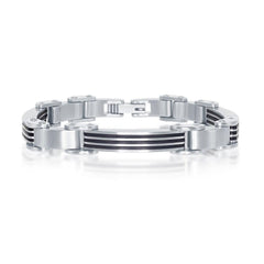 Stainless Steel and Rubber Bar-Look Bracelet, 8.5