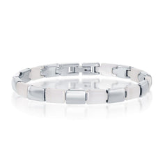 Stainless Steel and White Ceramic Alternating Links bracelet, 7