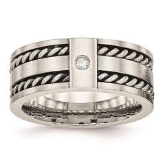 Stainless Steel Antiqued and Brushed with CZ Twisted 9.00mm Band