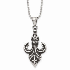 Stainless Steel Antiqued & Polished Fleur de lis Necklace