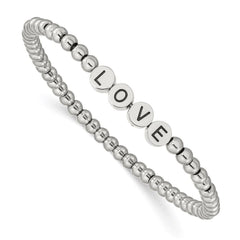 Stainless Steel Antiqued and Polished LOVE Stretch Bracelet