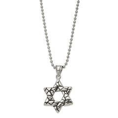 Stainless Steel Antiqued & Polished Star of David Necklace
