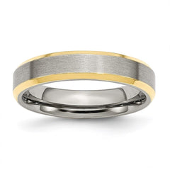 Stainless Steel Beveled Edge 5mm Brushed/Polished Yellow IP-plated Band