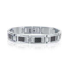 Stainless Steel Black Carbon Fiber Link Bracelet, 8.5