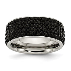 Stainless Steel Black Crystal 9mm Eternity Ring