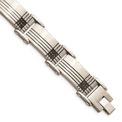 Stainless Steel Black-IP Black Diamonds Brushed & Polished 8.5in Bracelet