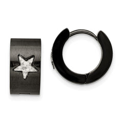 Stainless Steel Black IP plated Star Hinged Hoop Earrings