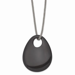 Stainless Steel Black Onyx Large Teardrop Polished Necklace