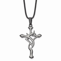 Stainless Steel Black Plated and Grey Accent Cross Necklace