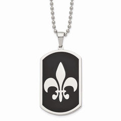 Stainless Steel Black-plated w/ Fleur de lis Dog Tag Necklace