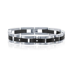 Stainless Steel Black with 5 CZ's Link Bracelet, 8.5