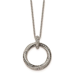 Stainless Steel Black/Clear CZ Antiqued Circle Necklace