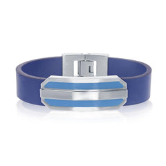 Stainless Steel Blue Strap with Center Lined Bar Bracelet