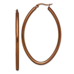 Stainless Steel Brown Plated 55mm Oval Hoop Earrings