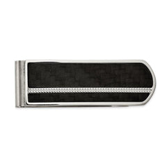 Stainless Steel Brushed and Polished Black Carbon Fiber Inlay Money Clip