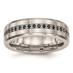 Stainless Steel Brushed and Polished Black CZ Ring