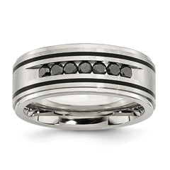 Stainless Steel Brushed & Polished Black IP & Black Diamonds 9mm Band