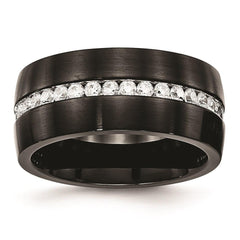 Stainless Steel Brushed and Polished Black IP CZ Ring