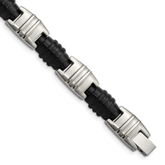 Stainless Steel Brushed and Polished Black IP Link Bracelet