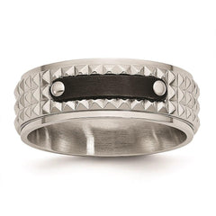 Stainless Steel Brushed and Polished Black IP-plated Faceted Ring